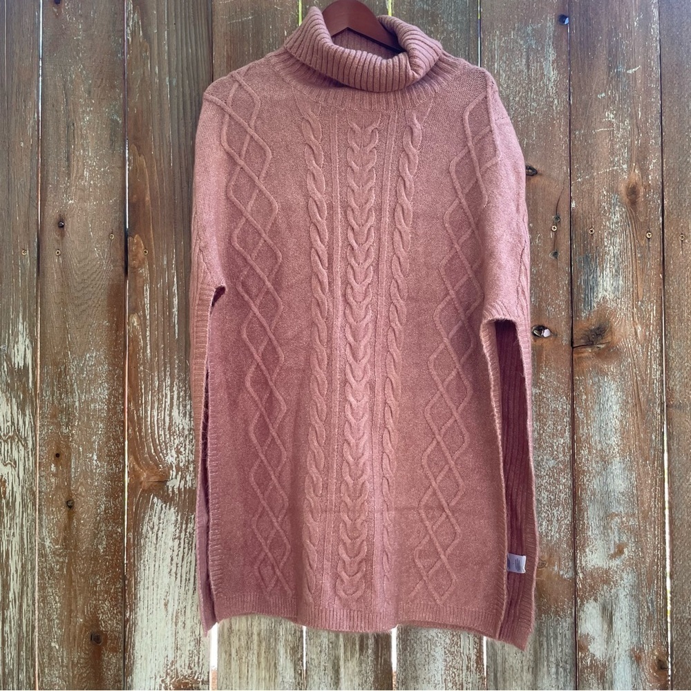MAZIK Women’s Pink Cable Knit Turtle Neck Sweater Shawl Shrug Size Large